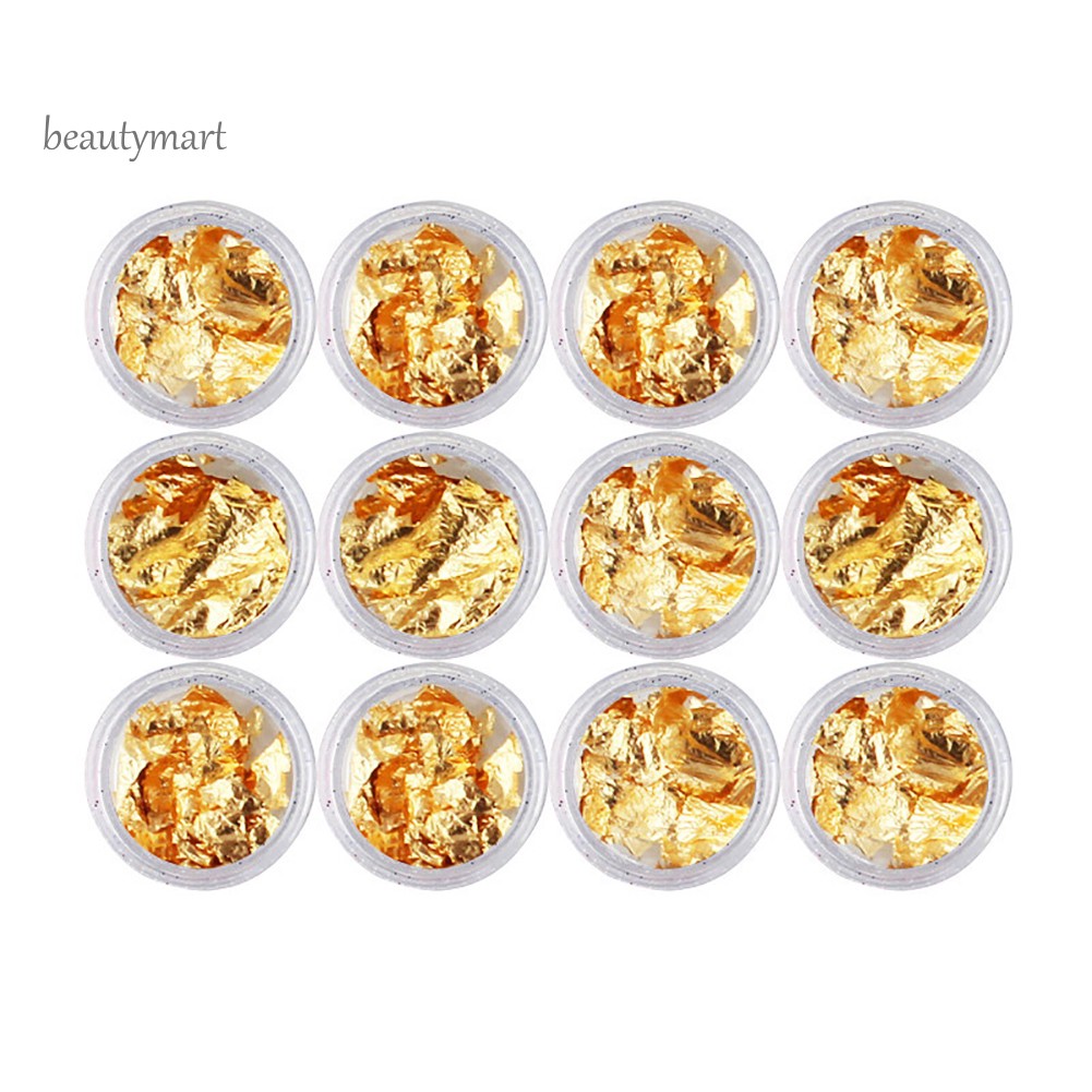 [Hàng mới về] Bộ 12 tấm giấy sticker bạc/vàng chuyên dụng tự trang trí móng gel UV nghệ thuật