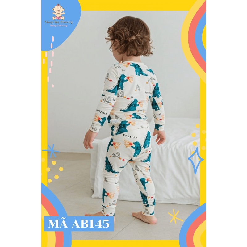 Bộ Thu Đông Dài Tay Cao Cấp Trẻ Em Của Hãng Cordii, Chất Thun Cotton Organic, Khủng Long Xanh