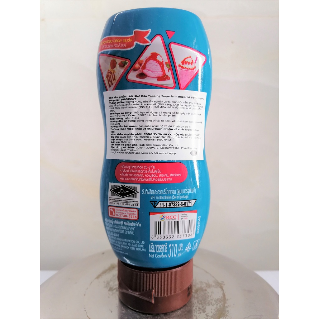 [310g – DÂU] XỐT SI RÔ TRANG TRÍ KEM, BÁNH [Thailand] IMPERIAL Strawberry Syrup Topping (halal)