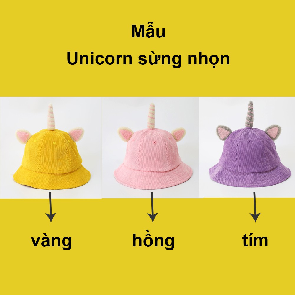 Mũ Nón Maruko 3D Rộng Vành Nhiều Kiểu Sừng Nhọn Unicorn Bucket Hat