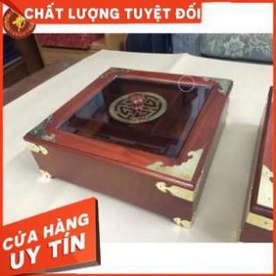 [HÀNG CAO CẤP - LOẠI 1] Khay Đựng Bánh Kẹo Ngày Tết bằng Gỗ Hương Cao Cấp Vuông Kính Bọc Đồng Sang Trọng