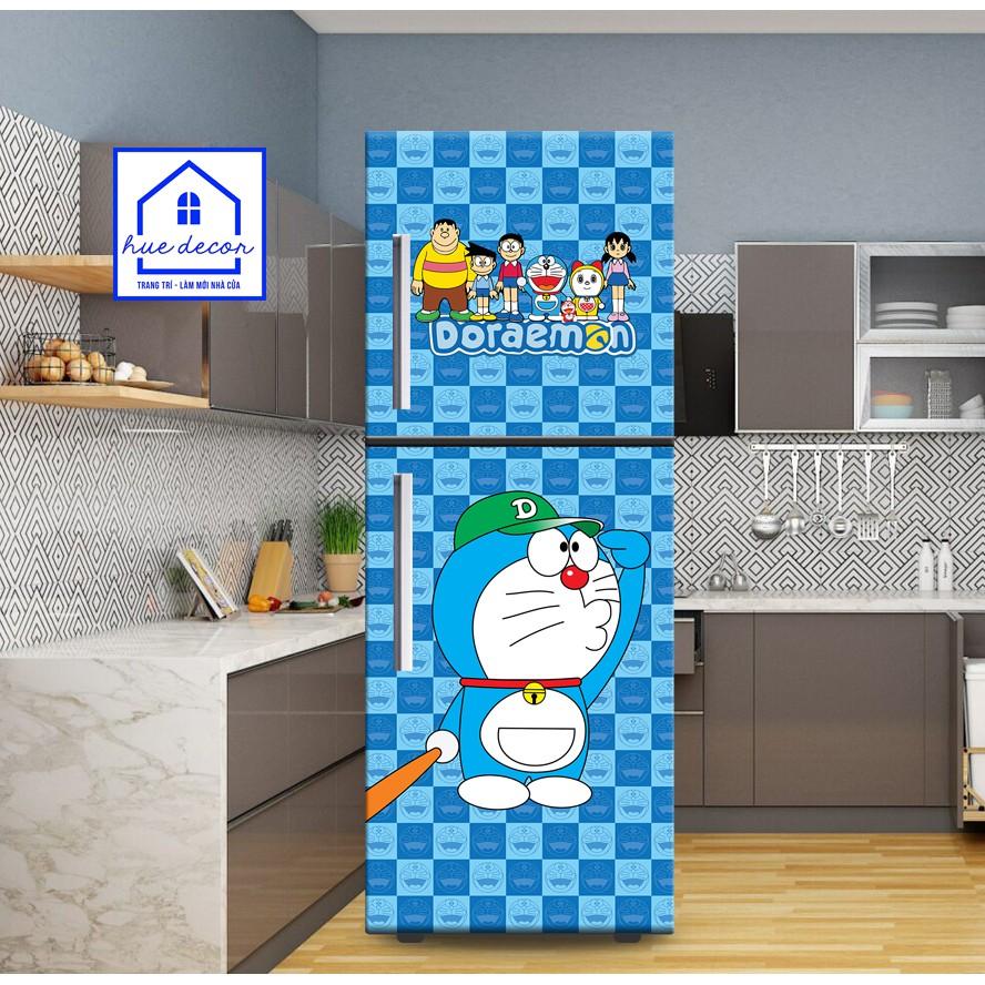 Tranh dán tủ lạnh Doraemon Hue decor chất liệu cao cấp siêu bền- chống nước- Bền mãi với thời gian