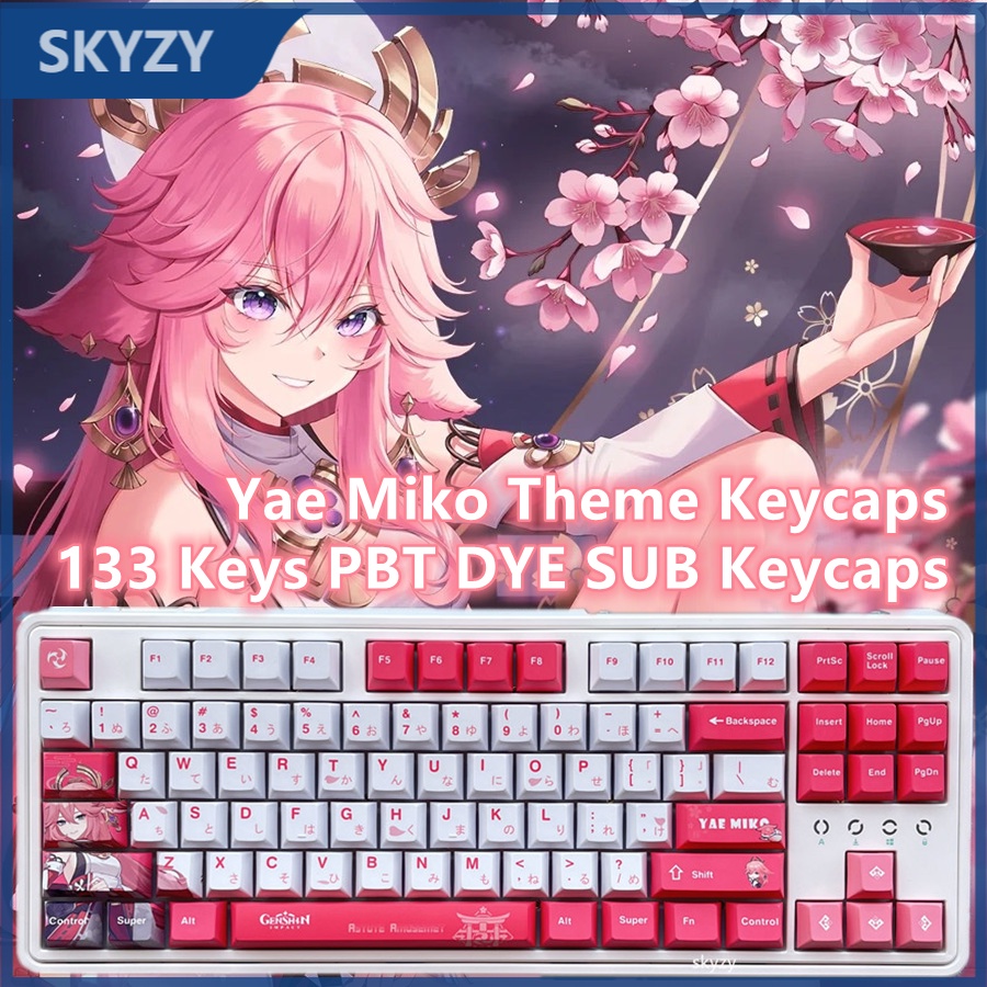 133 Phím Yae Miko Keycaps Cherry Profile Genshin Impact Anime PBT DYE SUB Bàn phím cơ Keycap