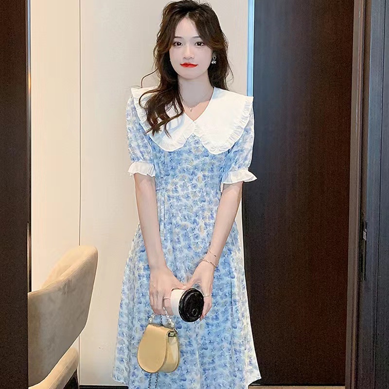 Đầm IELGY dáng chữ A cổ chữ V in hoa phong cách Hàn Quốc tùy chọn màu sắc dành cho nữ