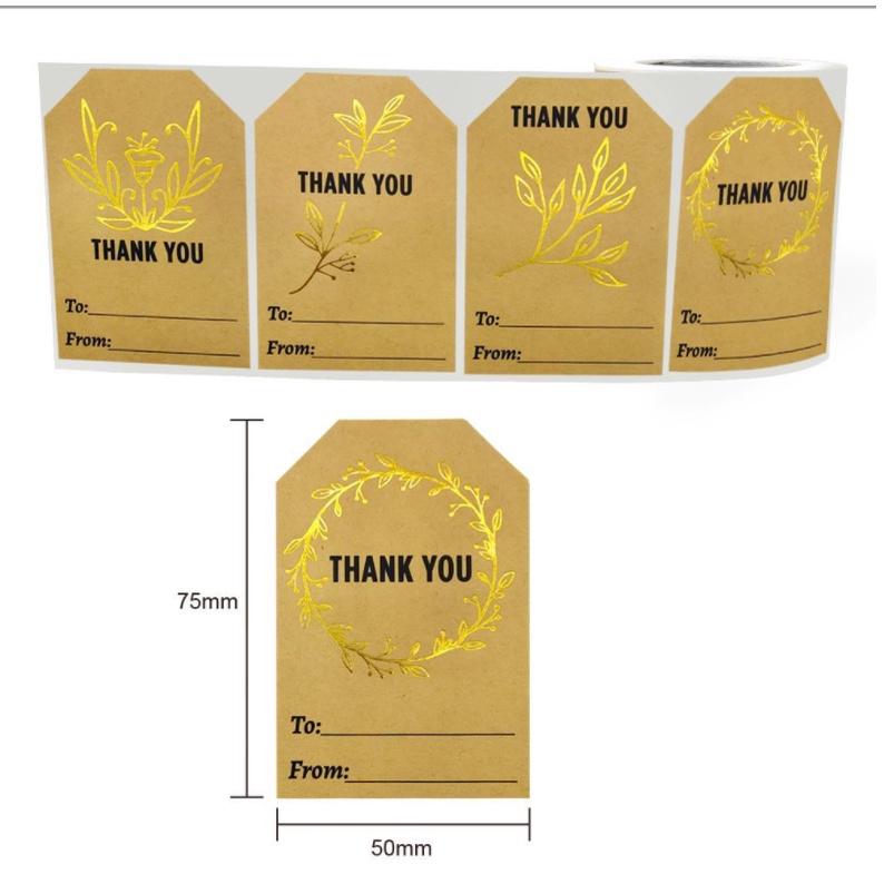 Cuộn 250 miếng stick Sticker Thank you Dán nhãn lá nguyệt quế