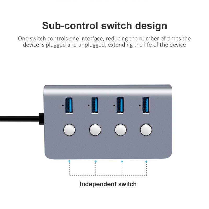 CHUYI Bộ Chia 4 Cổng Usb 3.0 Có Công Tắc On / Off Cho Máy Tính