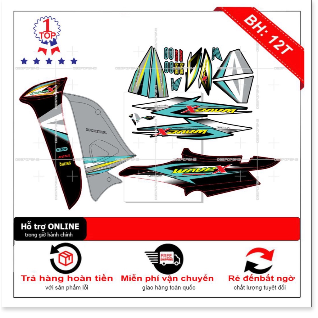 ( Quí khách vui lòng mang ra tiệm cho thợ dán ) Tem wave X 2016 xanh đen new