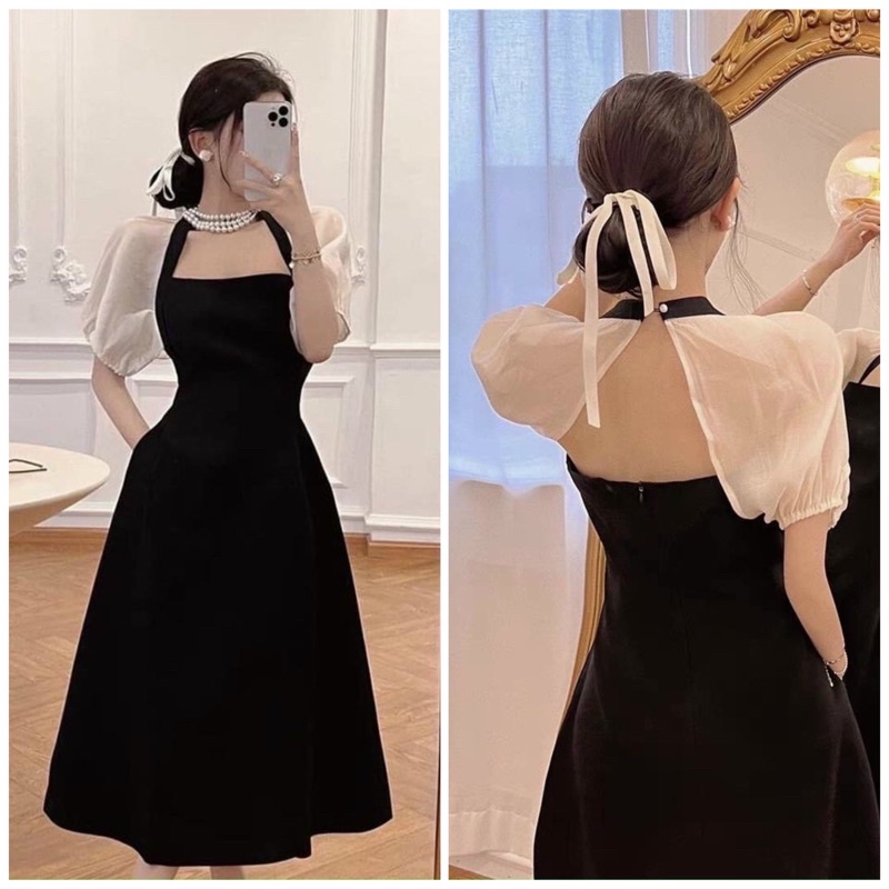Đầm váy đi tiệc phối trắng khoéc sau 2 màu (kèm hình thật)
