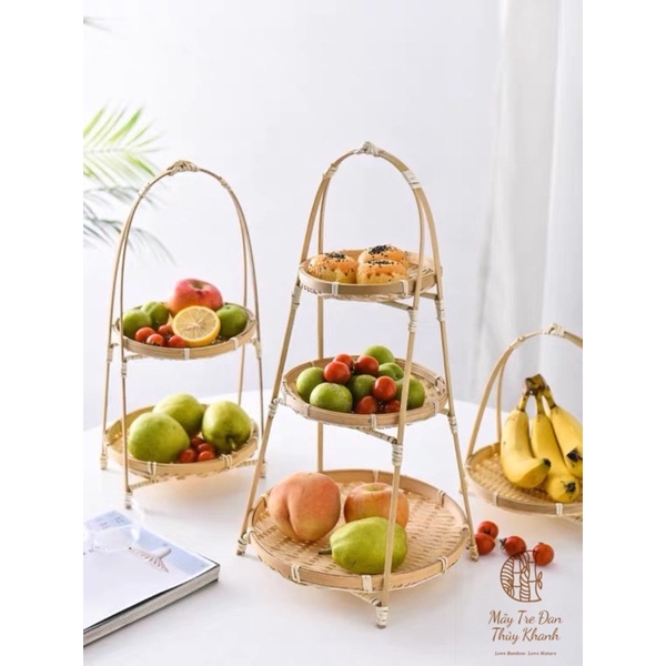 Mẹt tre tầng mẹt 1 2 3 tầng đựng đồ ăn trang trí Mây Tre Đan Thuỷ Khanh