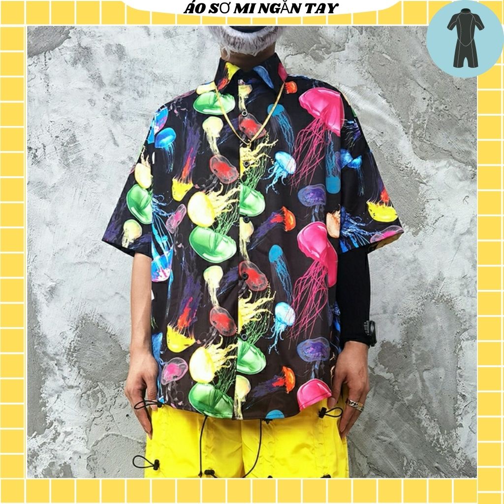 Áo Sơ Mi Tay Ngắn Unisex Cổ Bẻ Phông Cách Hàn Quốc Freesize
