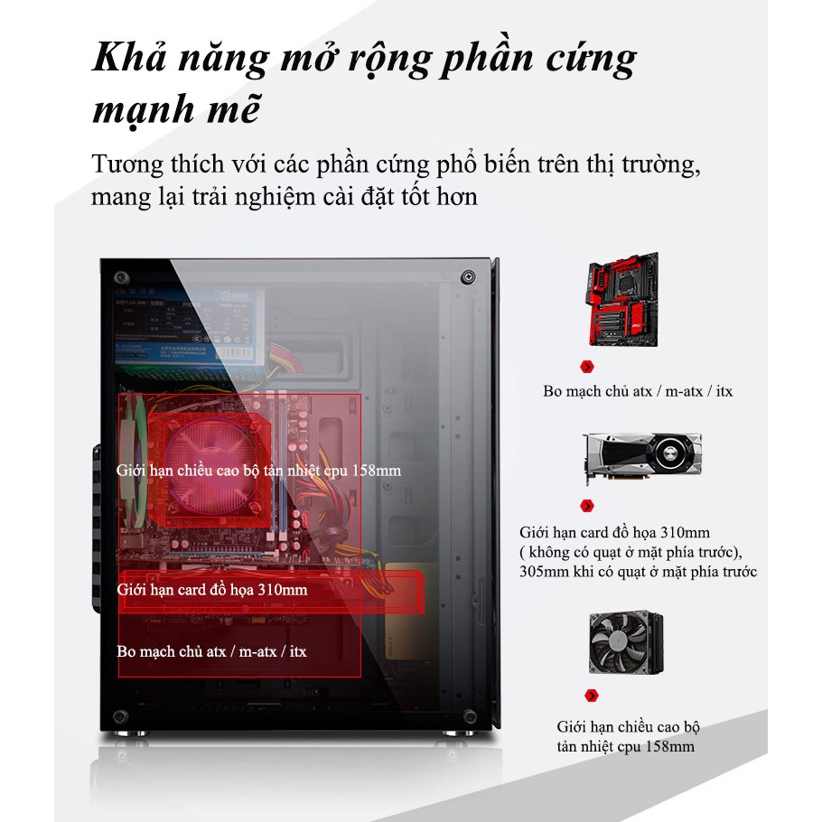 Vỏ case máy tính Golden Field H3B (Mặt kính cường lực, vách Mica ) - Hàng Chính Hãng