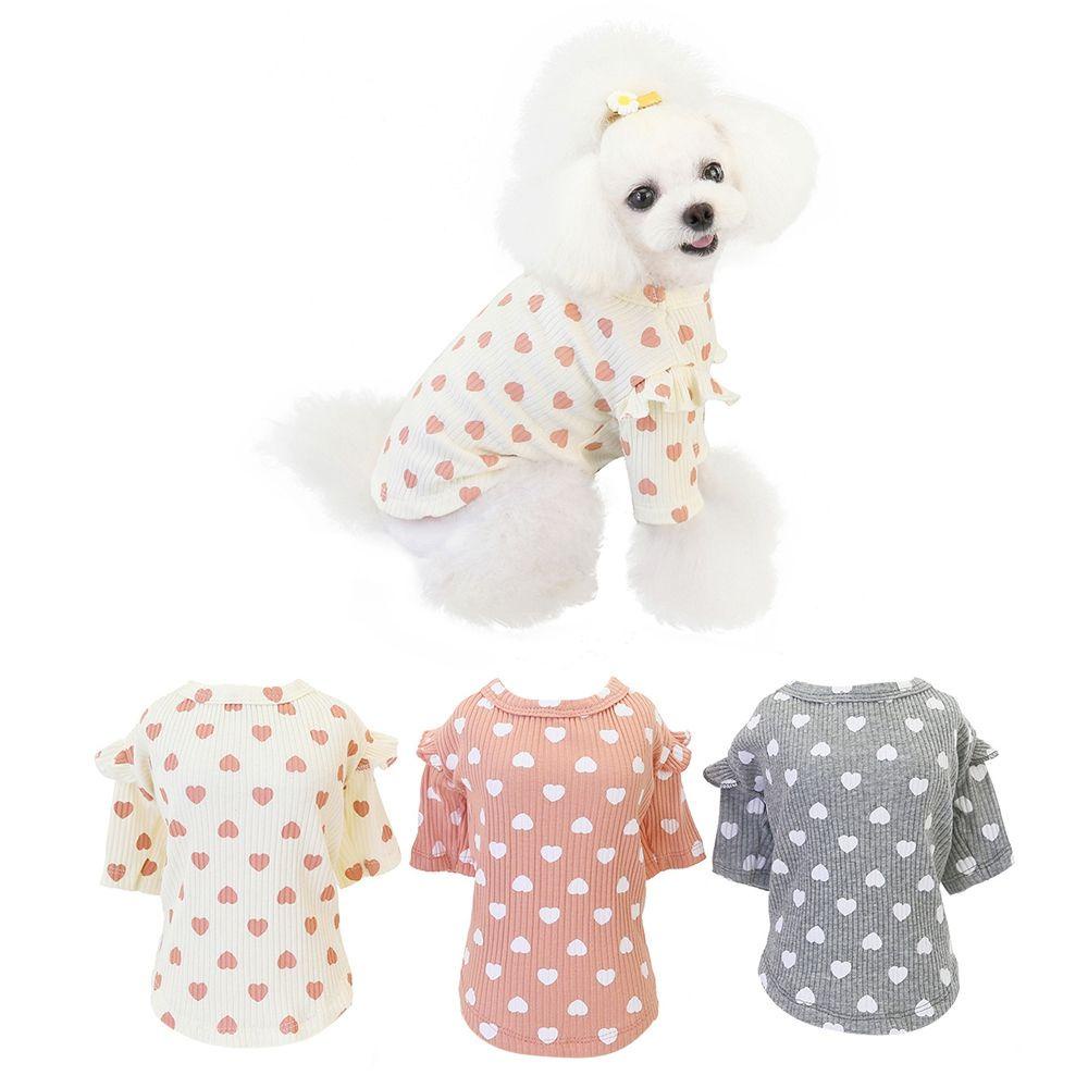 Áo Hoodie Thu Đông Tay Ngắn In Họa Tiết Trái Tim Màu Hồng / Xám / Be Dành Cho Cún Cưng