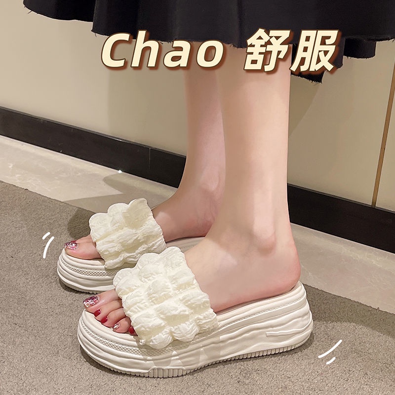 Dép Sandal Đế Dày Đính Ngọc Trai Thời Trang Mùa Hè 2022 Mới Cho Nữ