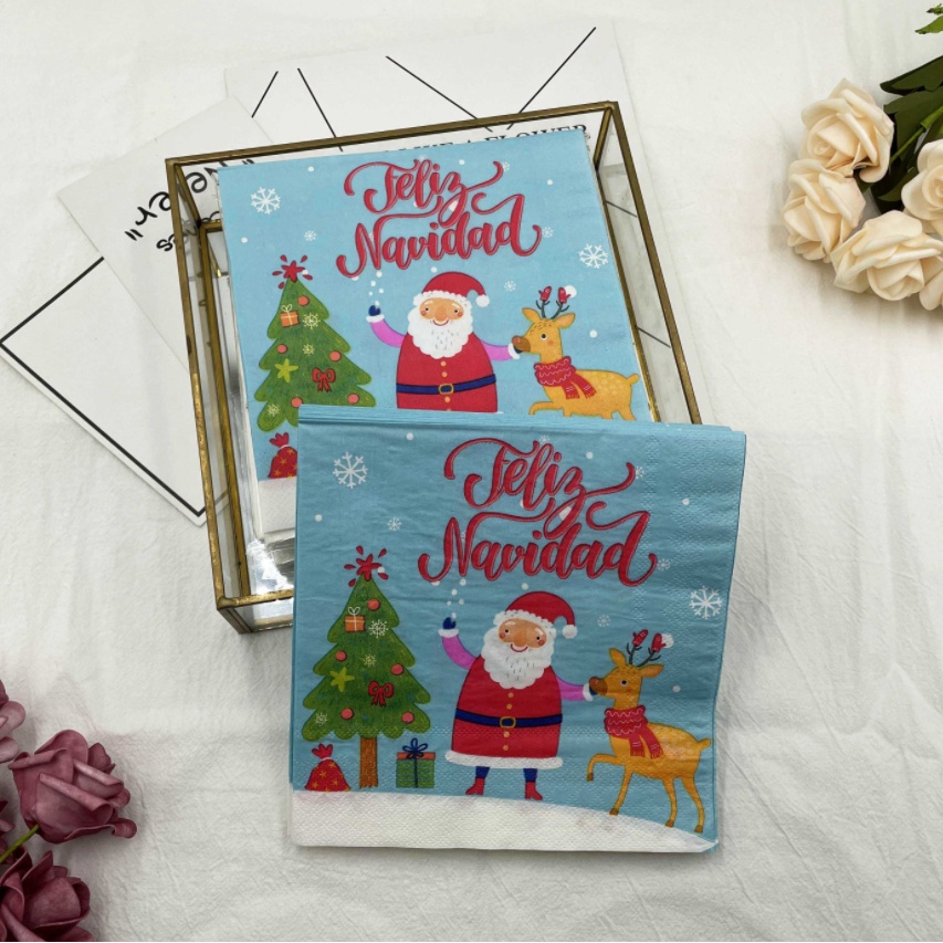 Bộ 20 Khăn Ăn Giấy Dùng Một Lần In Họa Tiết Bông Tuyết Giáng Sinh