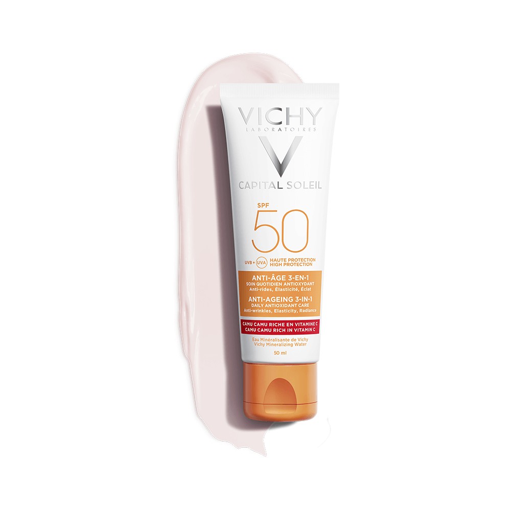 Vichy - Kem Chống Nắng Ngăn Ngừa Lão Hóa Capital Soleil SPF 50 Anti-Ageing 3-in-1 50ml [Chính Hãng] [Mẫu Mới]