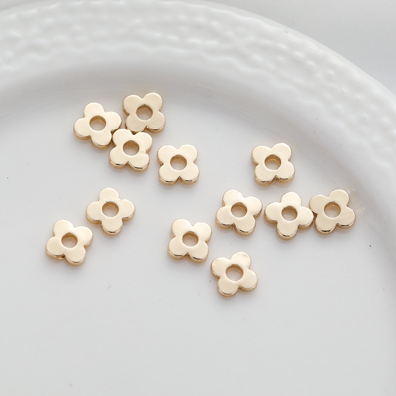 Bộ 50 Hạt Xâu Làm Trang Sức 14k Hình Cỏ Bốn Lá Màu Vàng Đồng