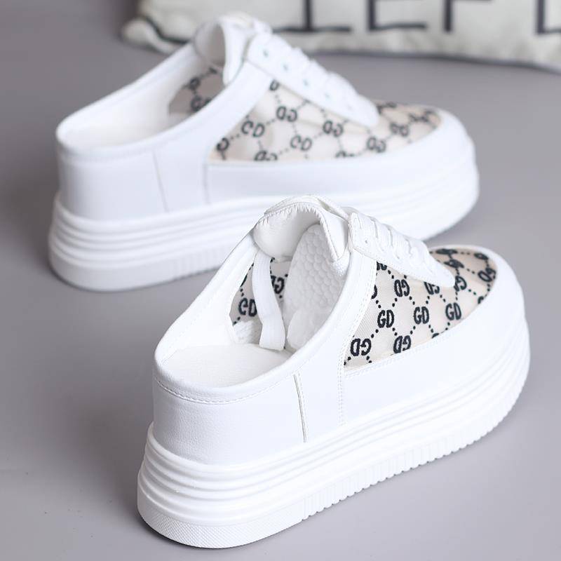 Dép Bít Mũi Đế Dày Tăng Chiều Cao Phối Lưới Thoáng Khí Thời Trang Hè Thu Phong Cách