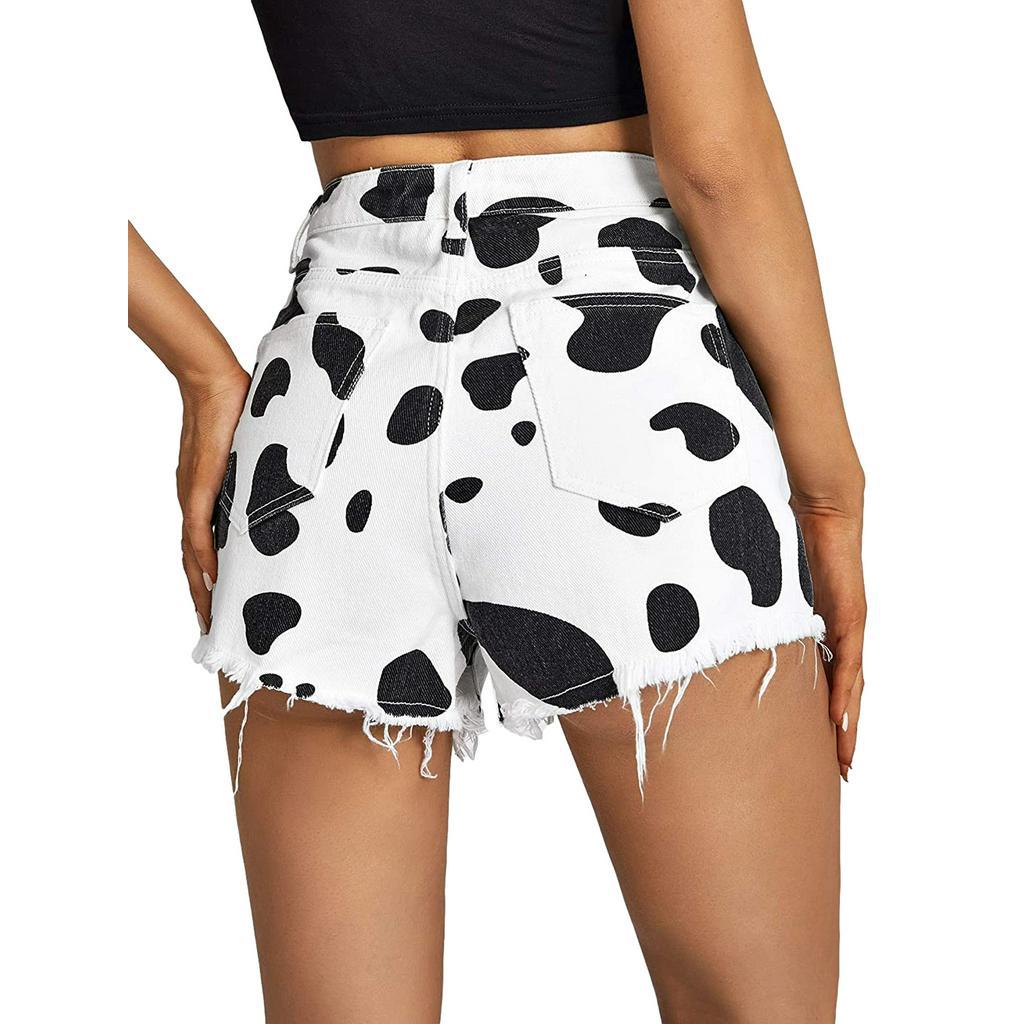 Quần Short Jeans Lưng Cao In Họa Tiết Thời Trang Dành Cho Nữ