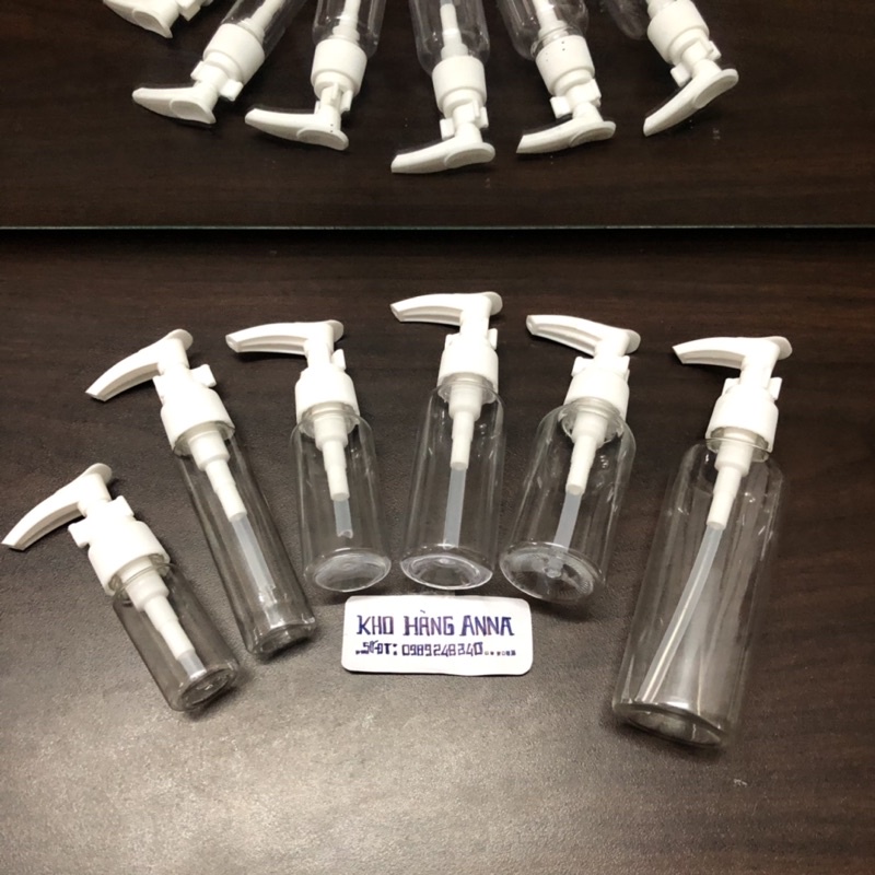 Set 50 Chai trong suốt vòi nhấn nhỏ giọt - Chai 100ml/ 50ml/ 30ml/ 10ml xịt giọt Đựng dầu gội , đựng nước rửa