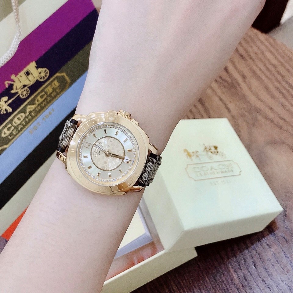 Đồng Hồ Coach Nữ Dây Da 35mm - Mặt Vàng - Chính Hãng
