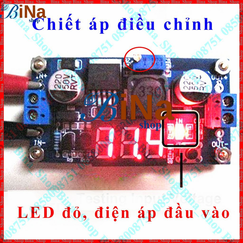 Mạch hạ áp hiển thị vôn và led báo 4~40V xuống 1.2~3.7V