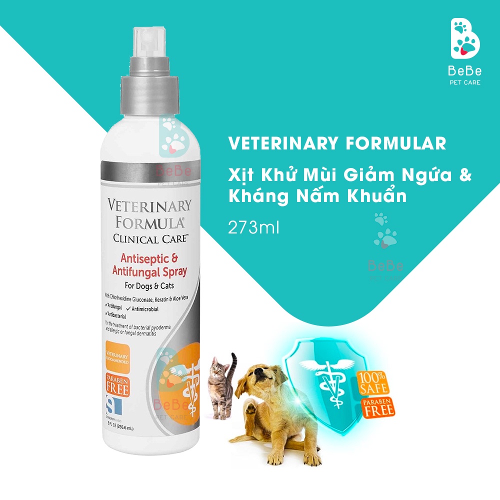 Sữa Tắm &amp; Chai Xịt VETERINARY FORMULA - Giảm Ngứa, Kháng Nấm Khuẩn &amp; Viêm Da Cho Chó Mèo