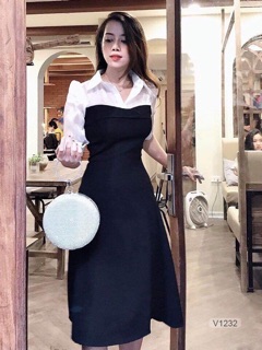 Bán sỉ Đầm phối cổ sơ mi dáng xoè