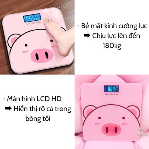 [Freeship] Cân sức khỏe 💝 Cân điện tử gia đình dùng pin AAA hình heo chính xác tiện lợi bảo hành 3 năm tặng kèm pin