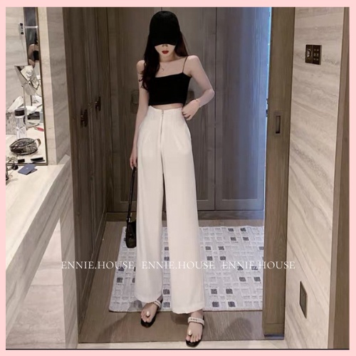 Quần Ống Rộng Culottes Nữ Ennie Cạp Cao Trắng Đen Có Khóa Trước Đứng Dáng Suông Chất Liệu NA004 | BigBuy360 - bigbuy360.vn