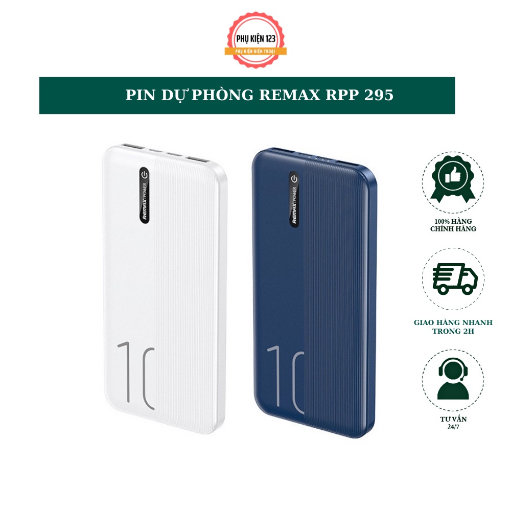 Sạc dự phòng Remax PRR 295 dung lượng 10000mah thiết kế nhỏ gọn màu sắc tinh tế tích hợp điện-Phụ Kiện 123