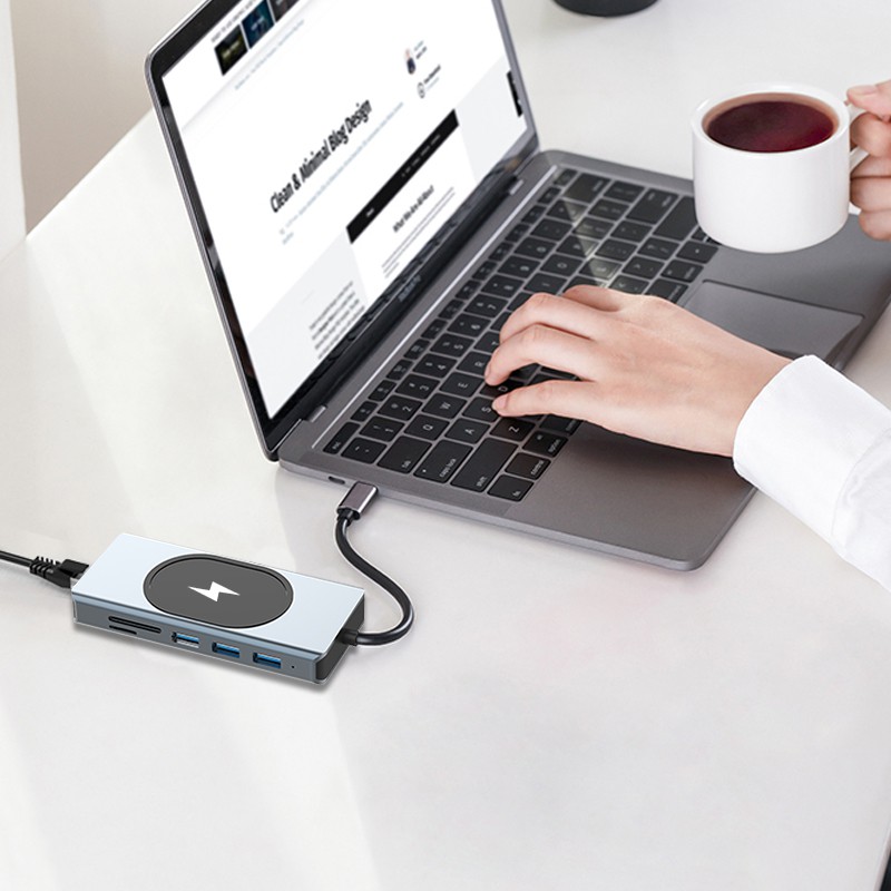 Hub Chuyển Đổi Type c Sang HDMI*2 4K VGA USB3.0 100W PD SD/TF2.0 RJ45 1000M 3.5mm Cho Macbook M1