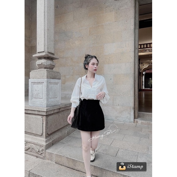 Áo sơ mi cổ V QP closet (có bán chân váy nhung)