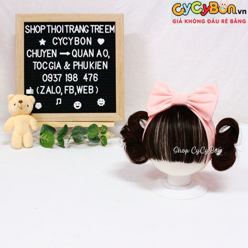 Băng Đô Turban Tóc Giả Cho Bé Gái Thun Cotton Nơ Hồng Da Kèm Tóc Mái Và Tóc Giả 2 Bên - Có Đủ Size Kể Cả Sơ Sinh !
