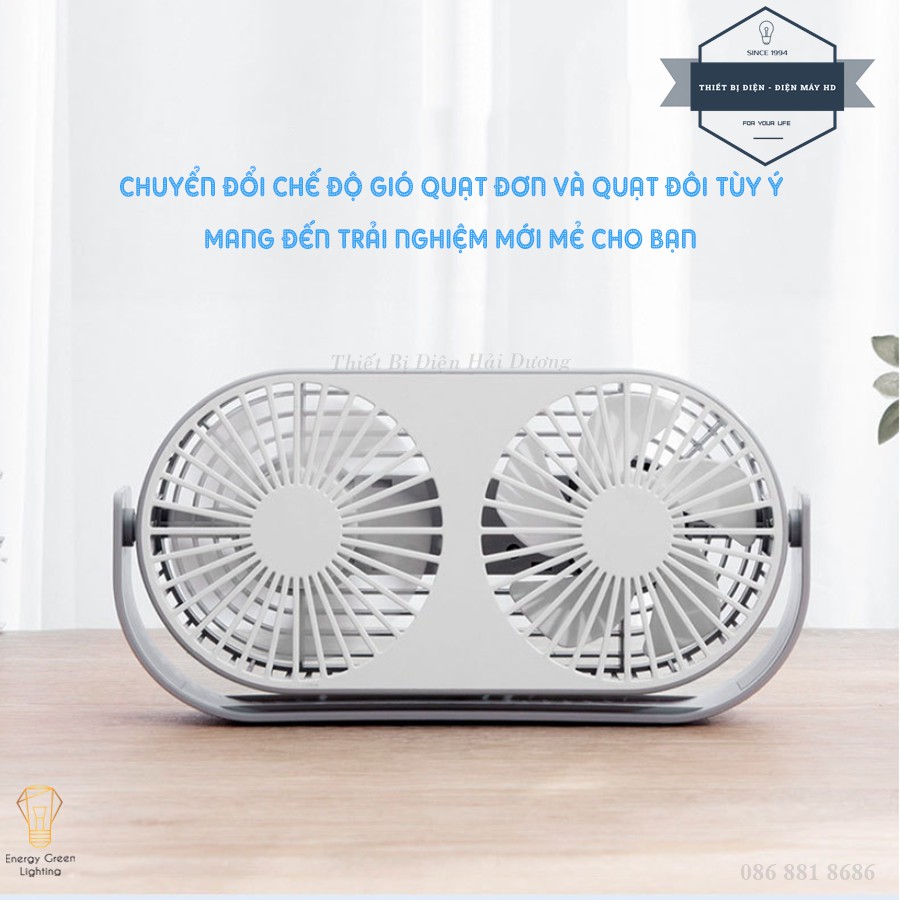 Quạt Tích Điện Couple Fan AQ20W Siêu Nhẹ - Pin Khỏe - Tích Hợp Đèn LED - Khuếch Tán Tinh Dầu - 3 Chế Độ Mát - BH 1 Năm