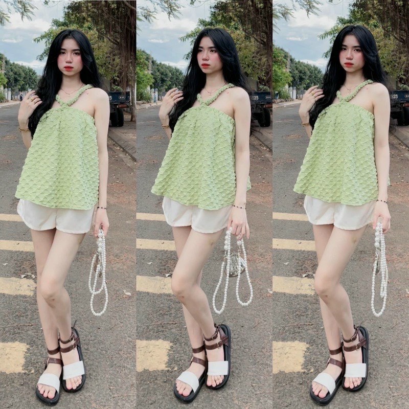 Set áo dây baby doll kèm quần short dễ thương xinh xắn chất liệu xốp phồng cực hot