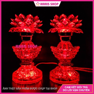 Đèn thờ hoa sen LED MÀU ĐỎ 3 tầng hình thỏi vàng cao 20cm để bàn thờ Phật, đèn thờ cúng