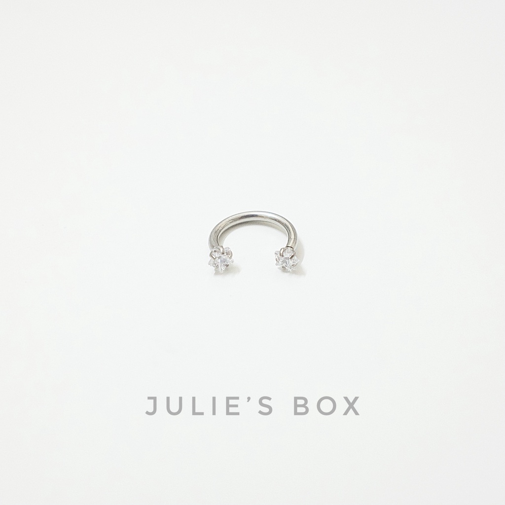 [1 Chiếc] Khuyên Bông Tai Chữ U 2 Đầu Đá Trắng Ngôi Sao Màu Bạc Thép Y Tế Titan Thép Không Gỉ Cá Tính Phong Cách Nam Nữ