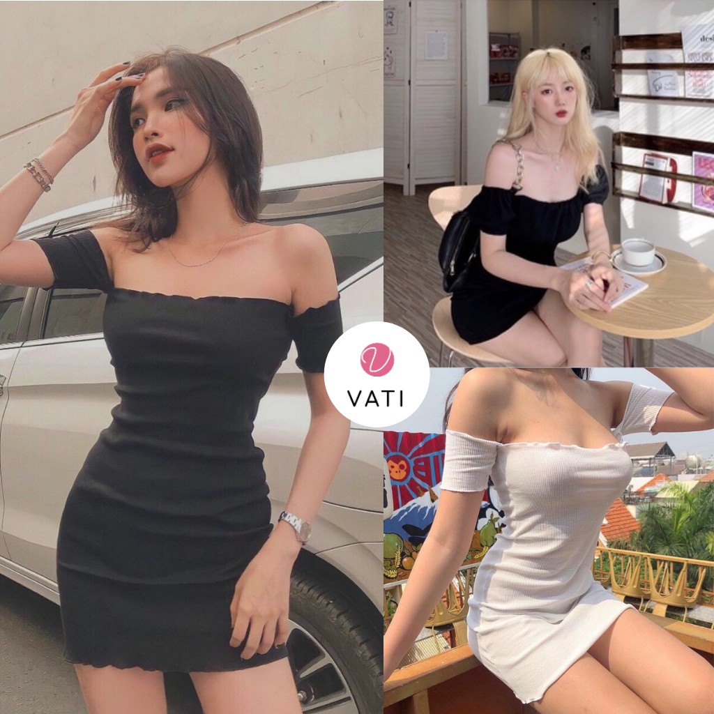 Váy Trễ Vai Body, Đầm Dáng Ôm Ngắn Tay Bánh Bèo Chất Bozip Cao Cấp 2 Màu ĐEN | TRẮNG Ulzang