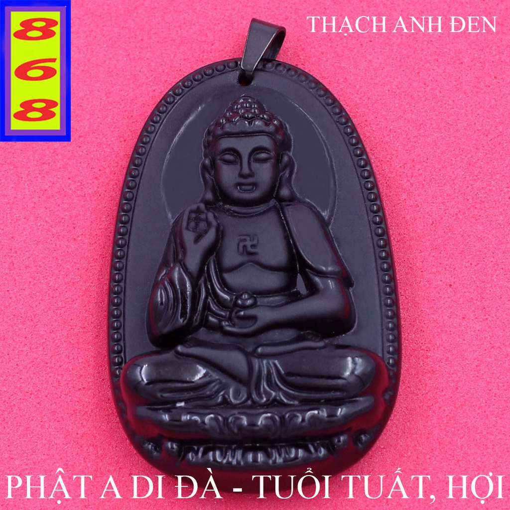 Mặt Dây Chuyền Phật A Di Đà đá Đen 3.6cm - Mặt Size Nhỏ - Tặng Kèm Móc Inox - Phong Thủy 868