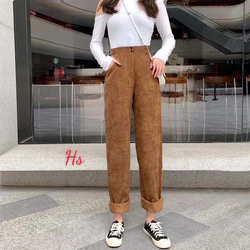 Quần baggy nhung cài cúc