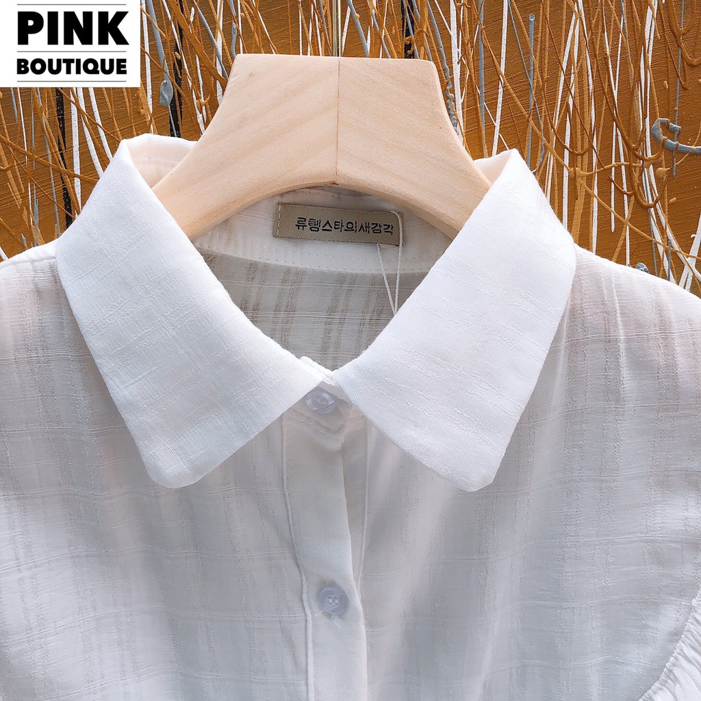 Áo Sơ Mi Trắng Nữ Cổ Đức Kiểu Bèo Tay Bồng Lửng Thiết Kế PINK BOUTIQUE