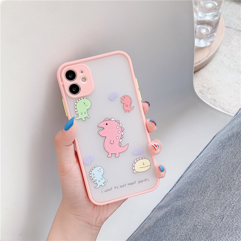 Ốp Lưng Iphone Nhám viền dẻo Chống Sock, Va Đập Bảo Vệ Camera Dinosaur Kute - H060