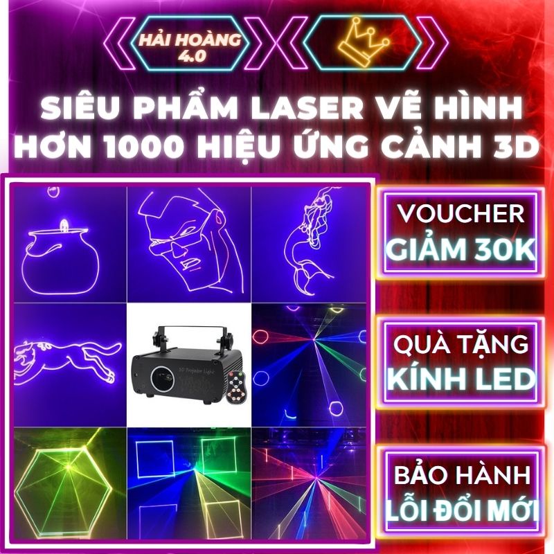 Đèn Laser Phòng Bay Party Light Cảm Biến Nhạc Hiệu Ứng 3D, Quét tia, Chiếu hình, Dùng Cho Quán Bar, Phòng Karaoke