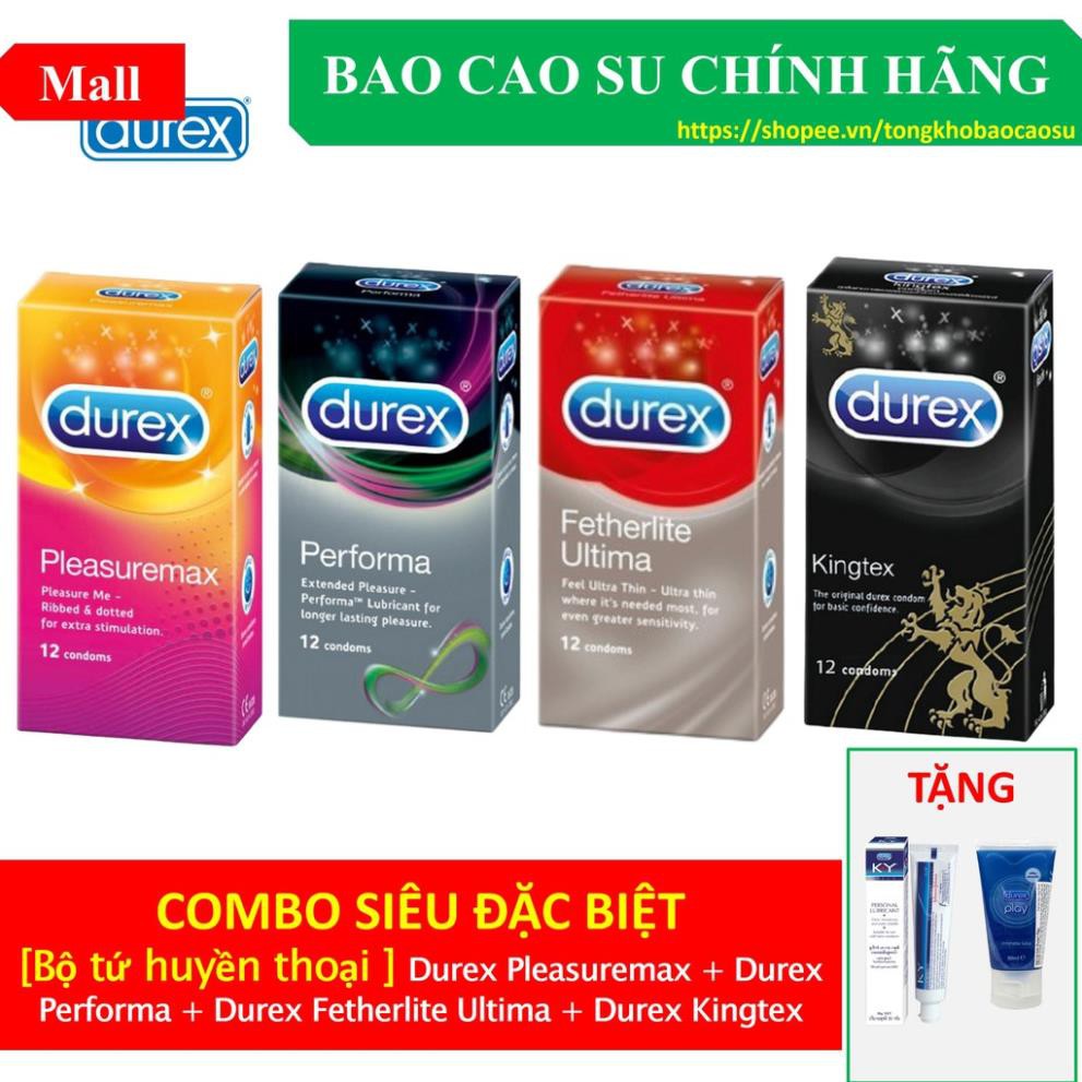 [COMBO SIÊU ĐẶC BIỆT] Bộ tứ huyền thoại Durex Pleasure + Performa + Durex Fetherlite Ultima + durex Kingtex *