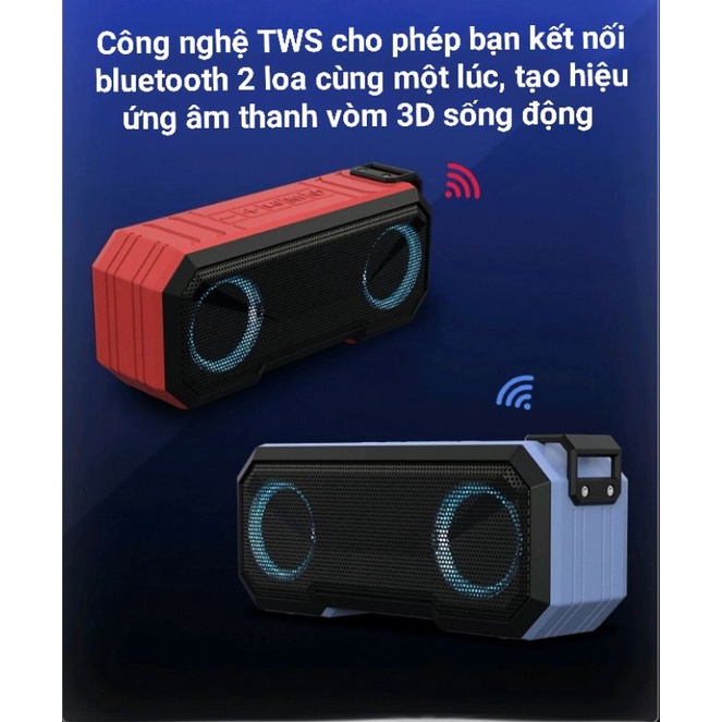 Loa Bluetooth X8 Không Dây Siêu Trầm Âm Thanh Vòm 360° Chống Nước IPX7 Nghe Nhạc 12h Kiêm Pin Sạc Dự Phòng 3000 mAh