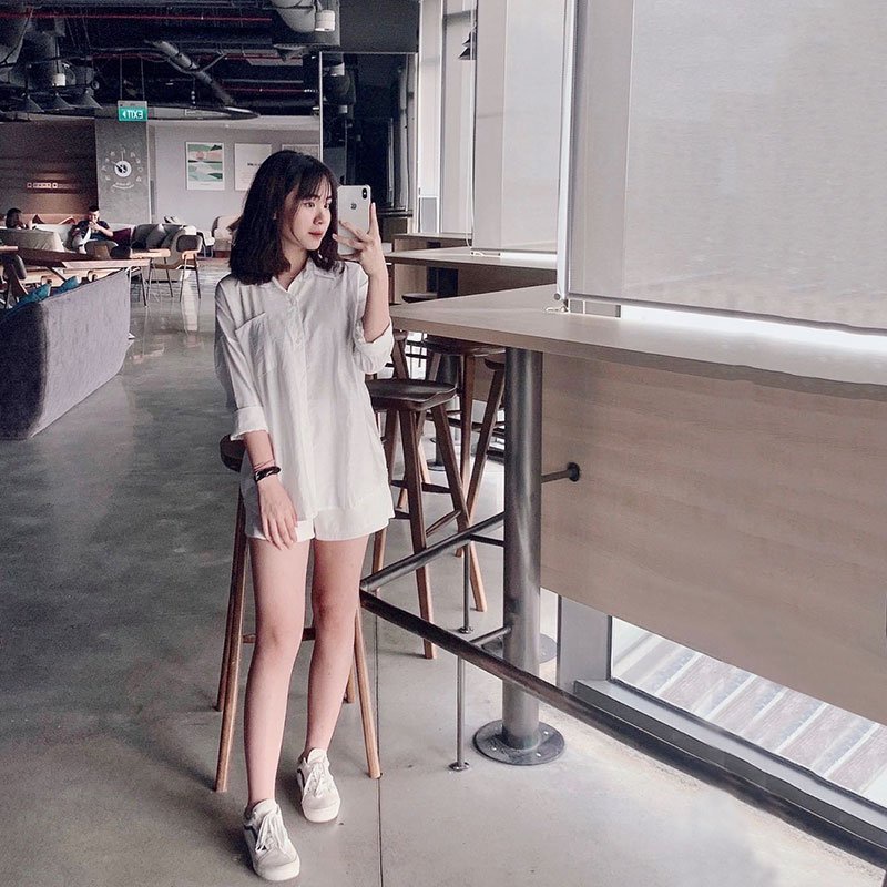 Áo sơ mi trắng nữ form rộng tay dài vải đũi tơ cao cấp Hàn Quốc LADY SM01