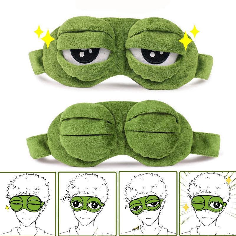 Men Women Cute Soft Plush Sad Frog Sleep Eye Mask /3D Contoured Sleeping Blindfold / Comfortable Block Out Light Eye Shades Cover