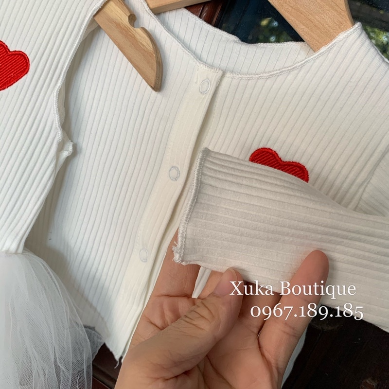 Bộ Quần Áo Bé Gái Cardigan và Body Váy Cotton Xuka Boutique Quần Áo Sơ Sinh Cho Bé Đầy Tháng /Thôi Nôi /Sinh Nhật
