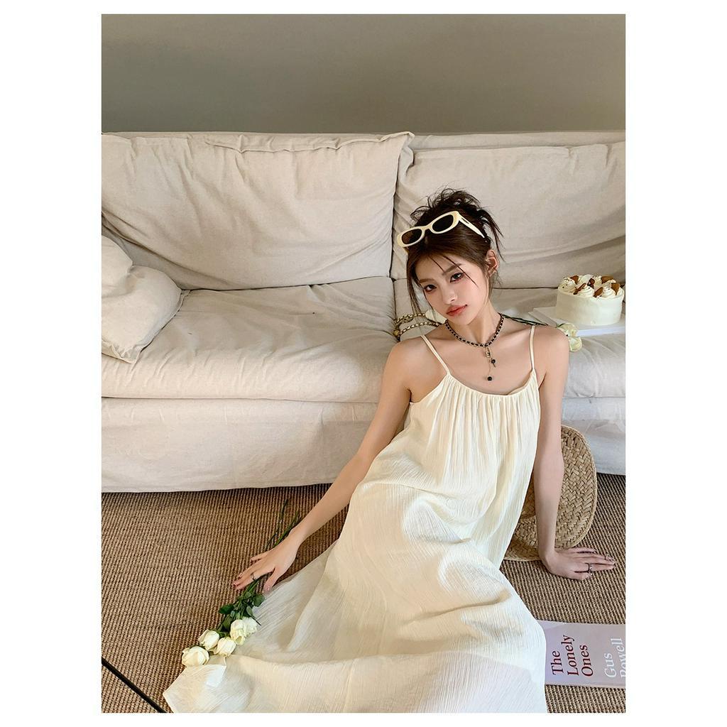 Đầm Hai Dây Dáng Rộng Màu Trơn Phong Cách Thời Trang Mùa Hè Hàng Mới 63284