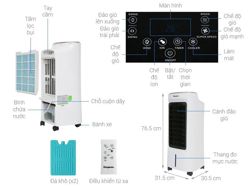 Quạt điều hòa Kangaroo KG50F58  Làm mát và lọc không khí bằng ion âm cho không gian sống thêm trong 